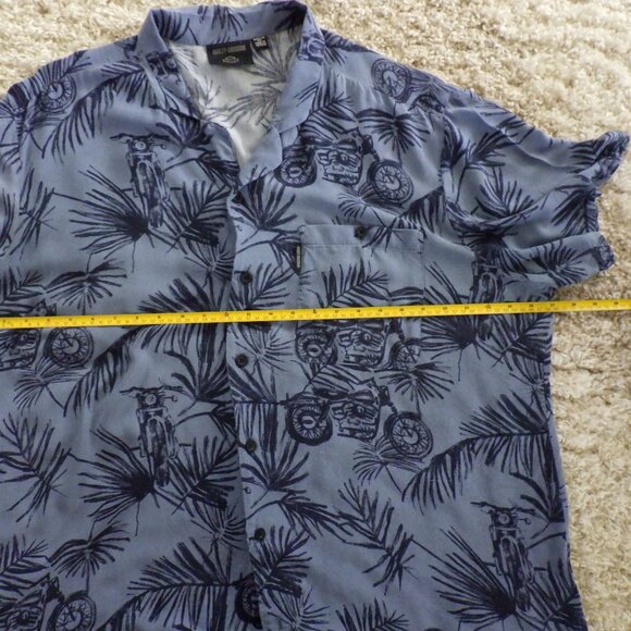 Harley Davidson Mens Short Sleeve Shirt Blue 2XLarge Tropical Motorcycle Print - Picture 10 of 11